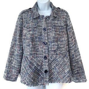 Chico's Jacket Blazer Blue Multicolor Tweed Button Front 8P Petite
